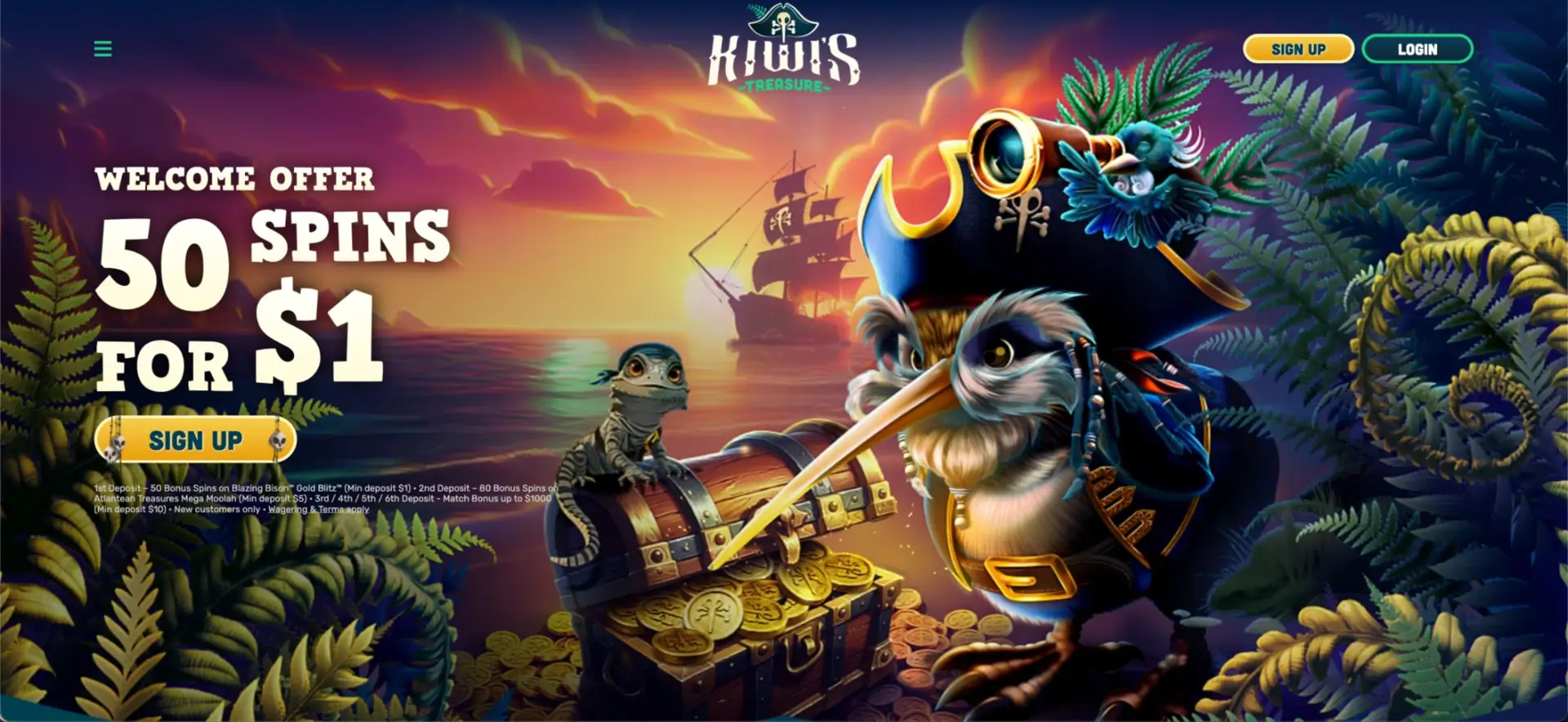 Kiwi's Treasure Casino welcome offer